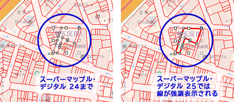 選択されている図形の識別性を向上(線を太く) 選択されている図形の識別性を向上(線を太く)