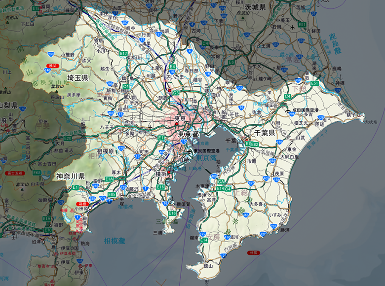 1都3県(南関東)をハイライト表示した例 1都3県(南関東)をハイライト表示した例